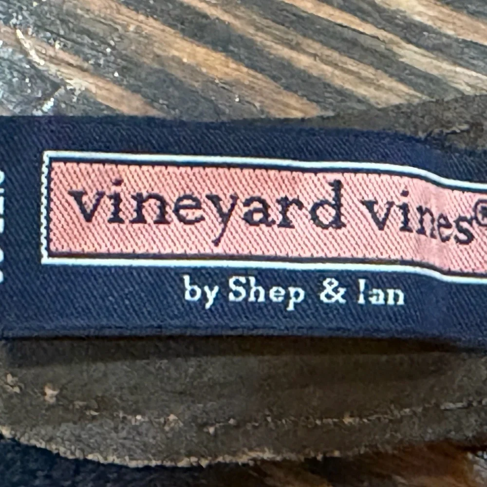 Vineyard Vines Canvas Club Belt Brown Leather Embossed Whale Pink Whale Sz 32